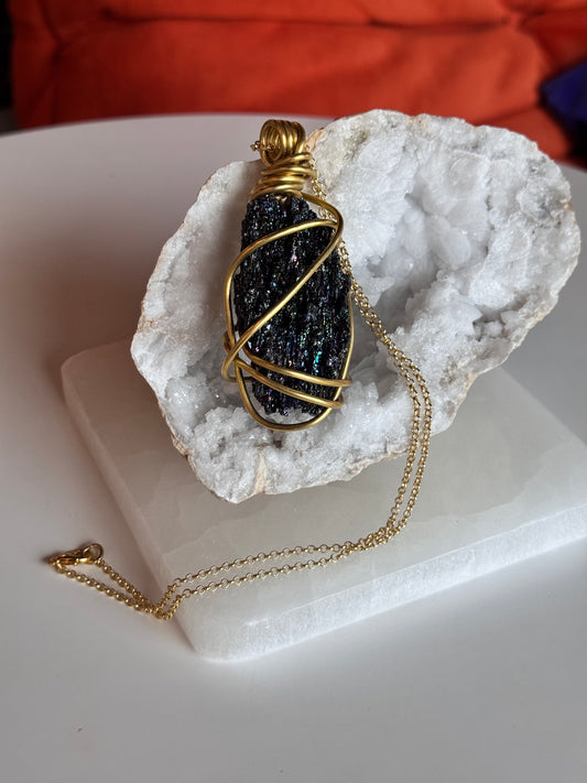 Carborundum Gold Plated Copper Wire Wrapped Necklace