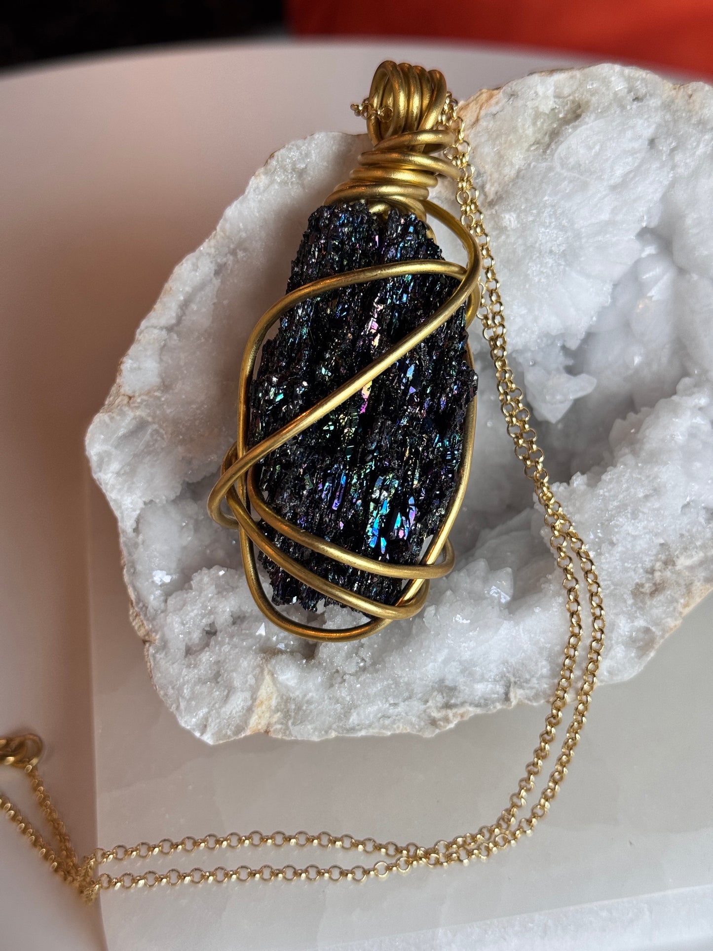 Carborundum Gold Plated Copper Wire Wrapped Necklace