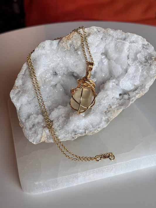 Libyan Dessert Glass Gold Plated Copper Wire Wrapped Necklace