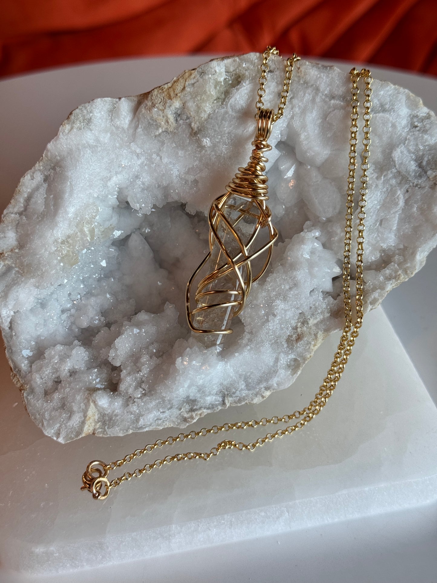 Natiral AAA Citrine Gold Plated Copper Wire Wrapped Necklace