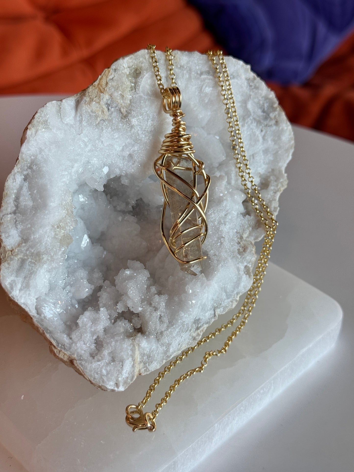 Natiral AAA Citrine Gold Plated Copper Wire Wrapped Necklace