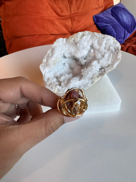 Vanadinite Gold Plated Wire Wrapped Ring size 7.5