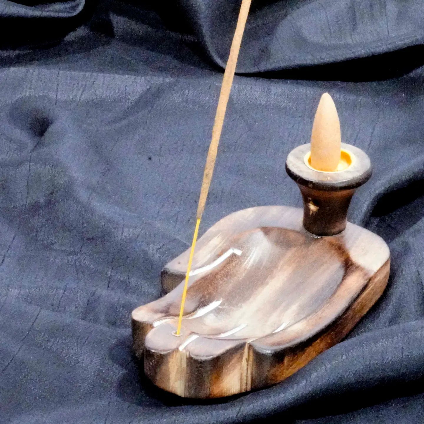 Wood Backflow Cone and Incense Stick Burner - Hand