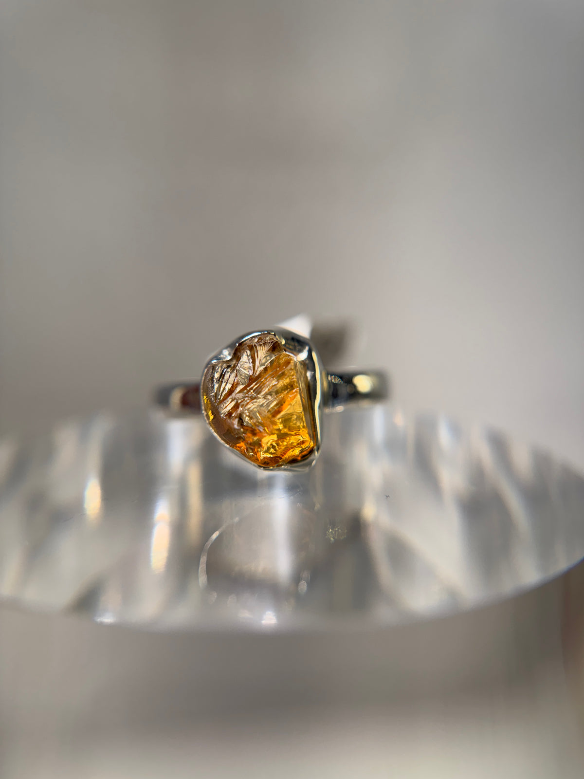 Raw Citrine Sterling Silver Ring Size 10