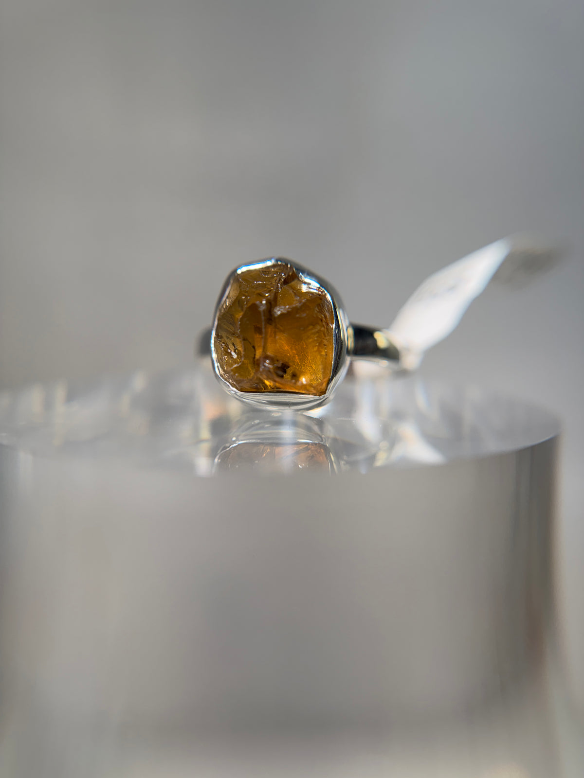Raw Cognac Quartz Sterling Silver Ring Size 8
