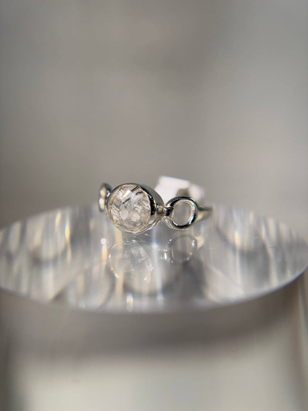 Black Rutile Quartz Sterling Silver Ring Size 10