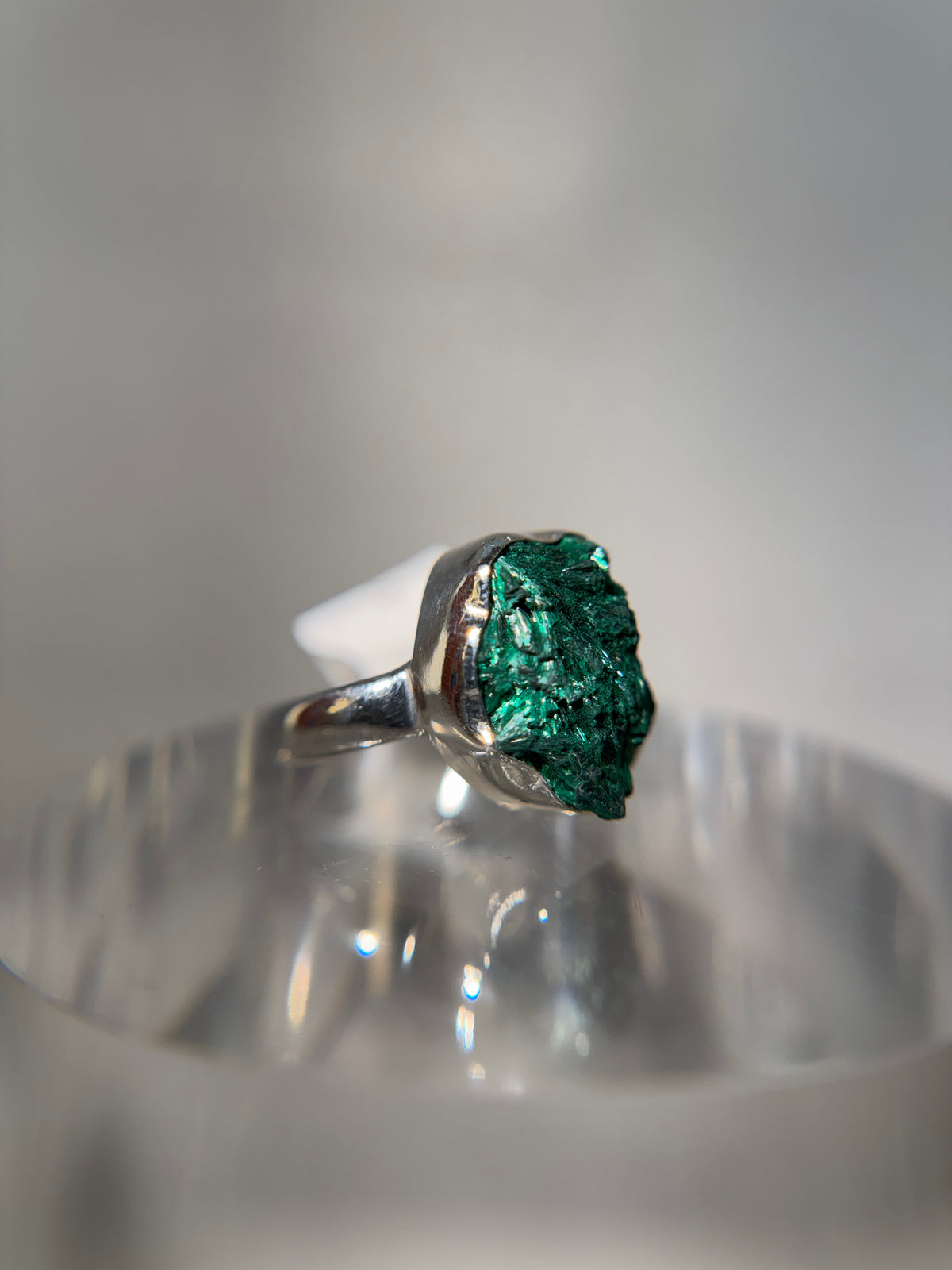 Malachite Druzy Sterling Silver Ring Size 5