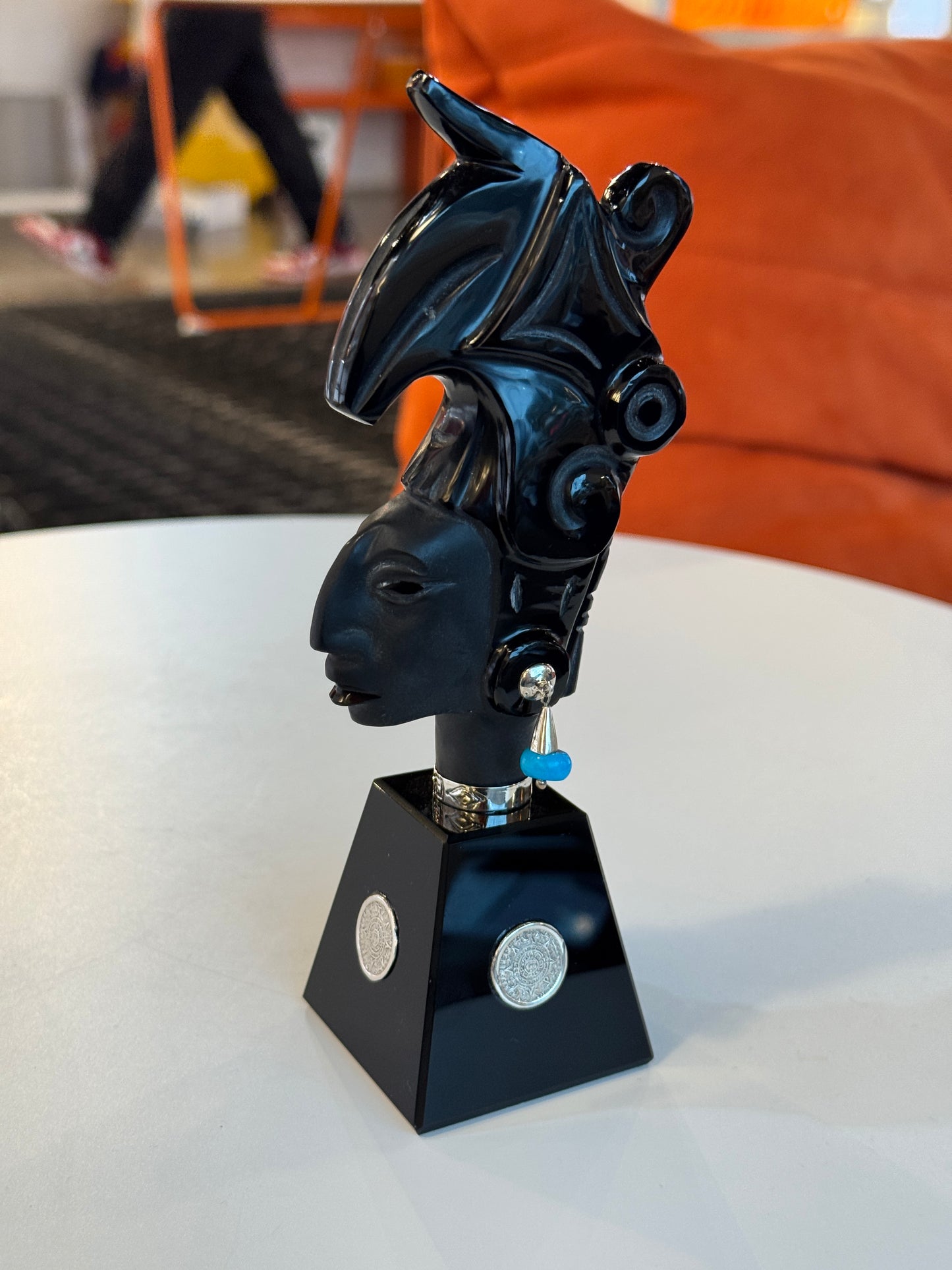 Pakal the Great Obsidian Sculpture | Mayan Sculpture | 95% silver