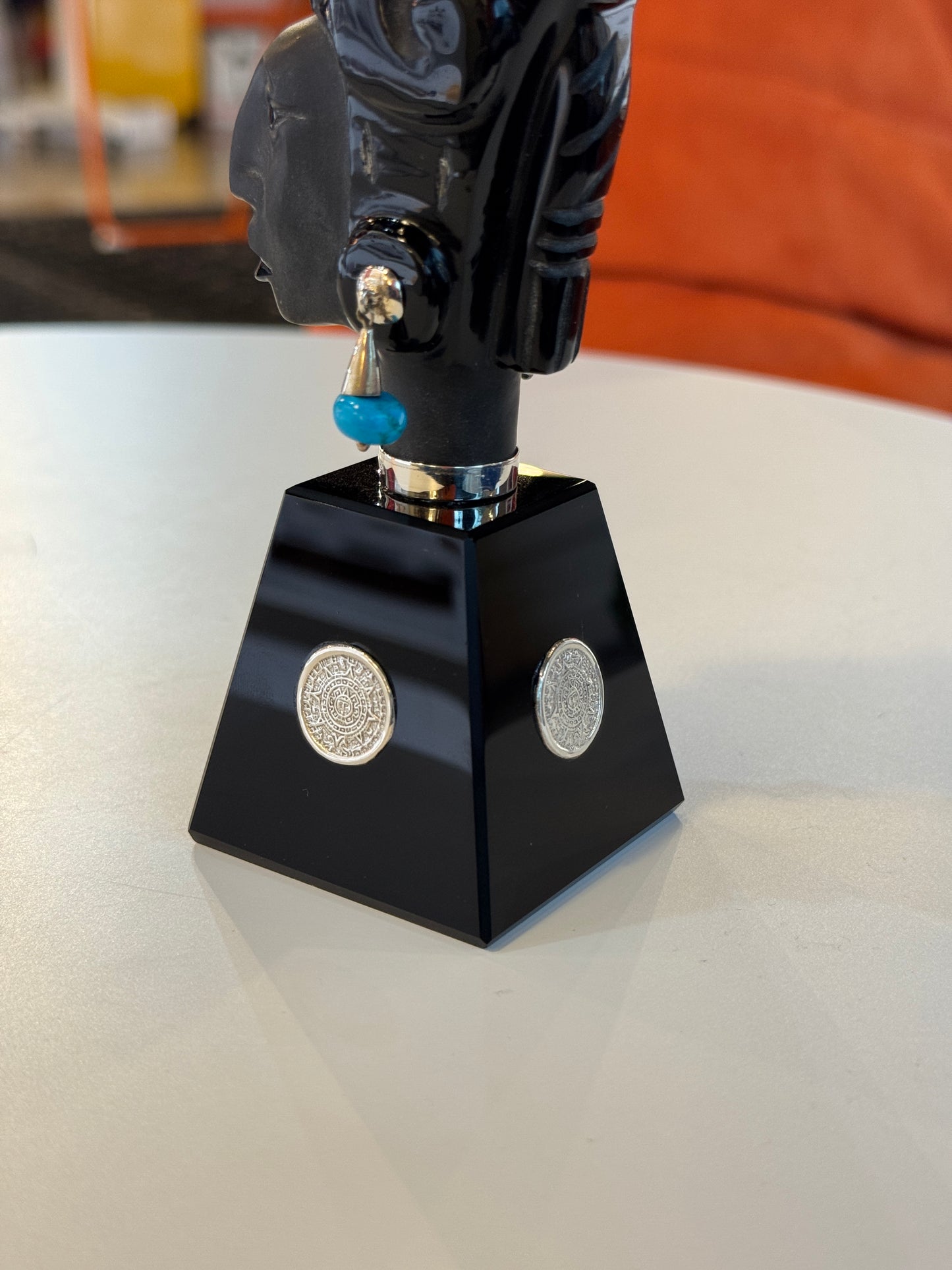 Pakal the Great Obsidian Sculpture | Mayan Sculpture | 95% silver