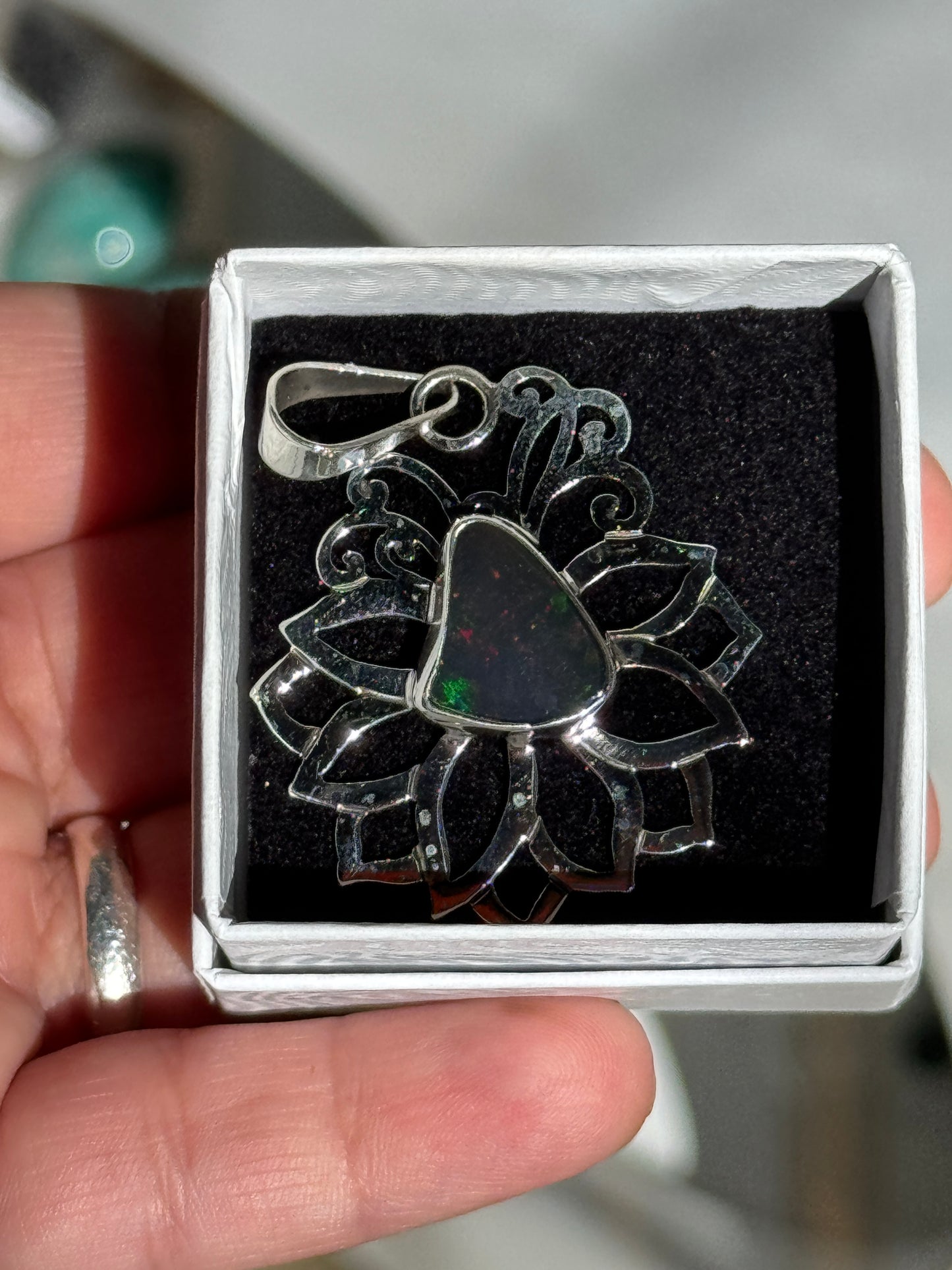 Mayan-Inspired Sterling Silver Black Opal Talisman Pendant
