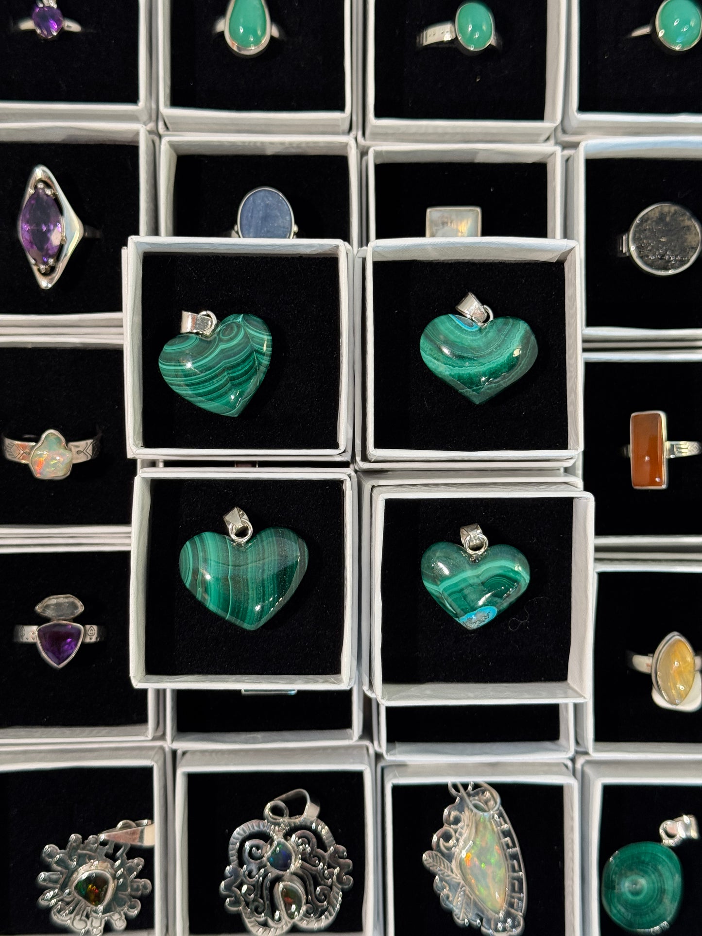 Mini Malachite Heart Necklace Pendant from Mexico with Sterling Silver Hardware