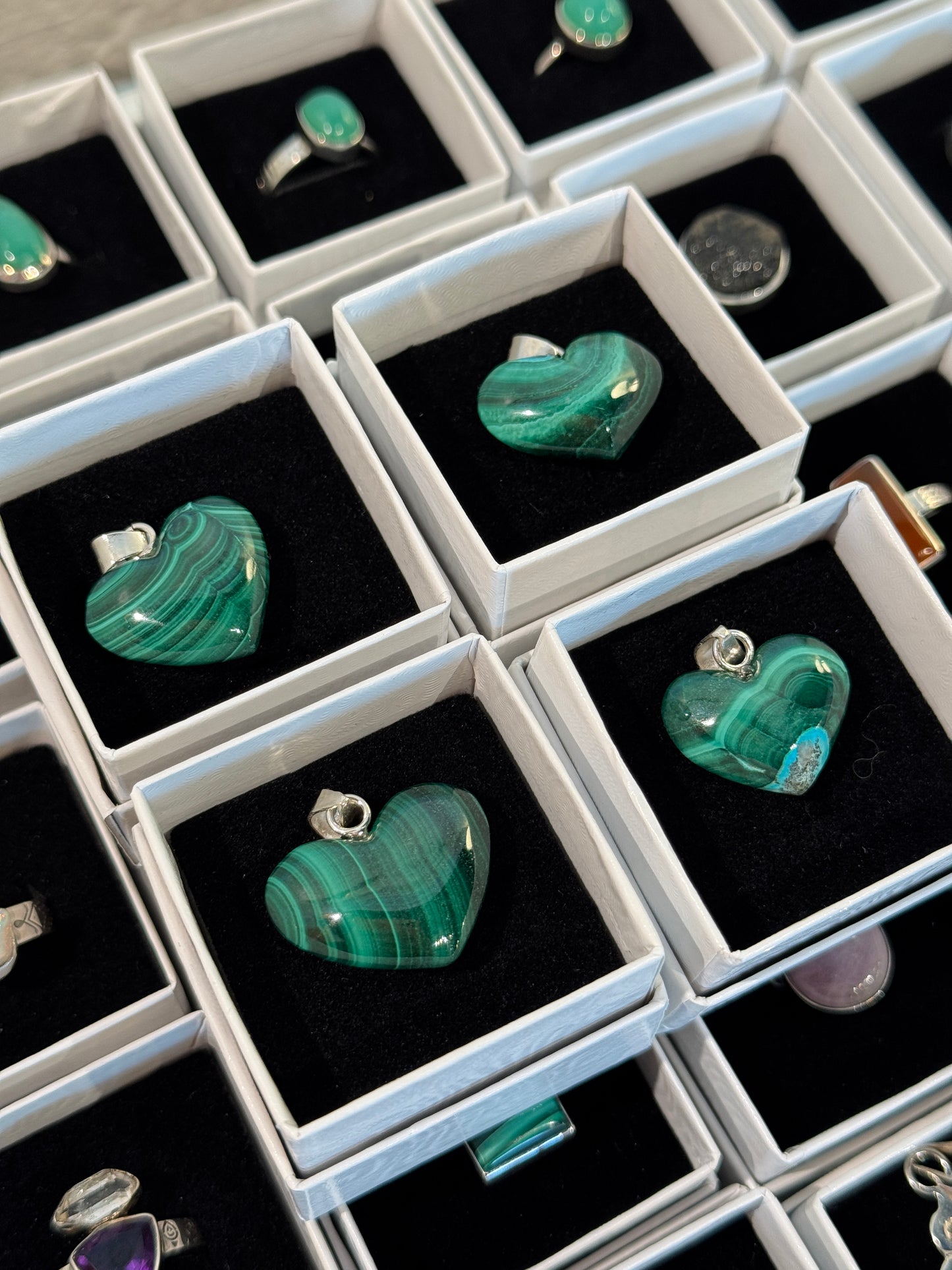 Mini Malachite Heart Necklace Pendant from Mexico with Sterling Silver Hardware