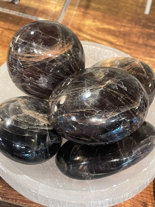 High Grade Black Moonstone Palmstones