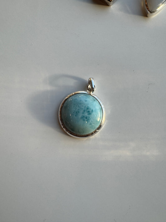 Sterling Silver Round Larimar Necklace Pendant