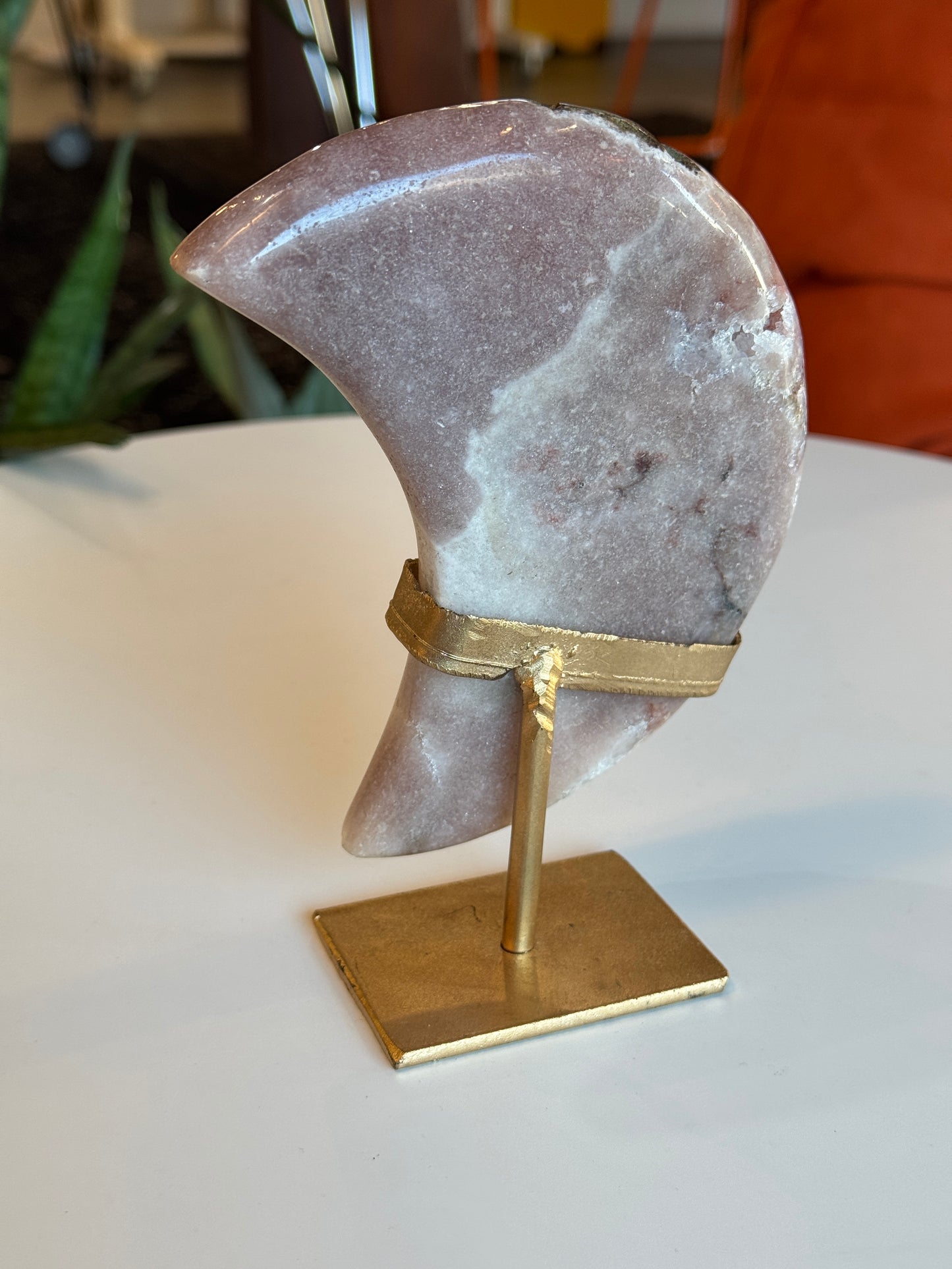 Pink Amethyst Crescent Moon on Stand