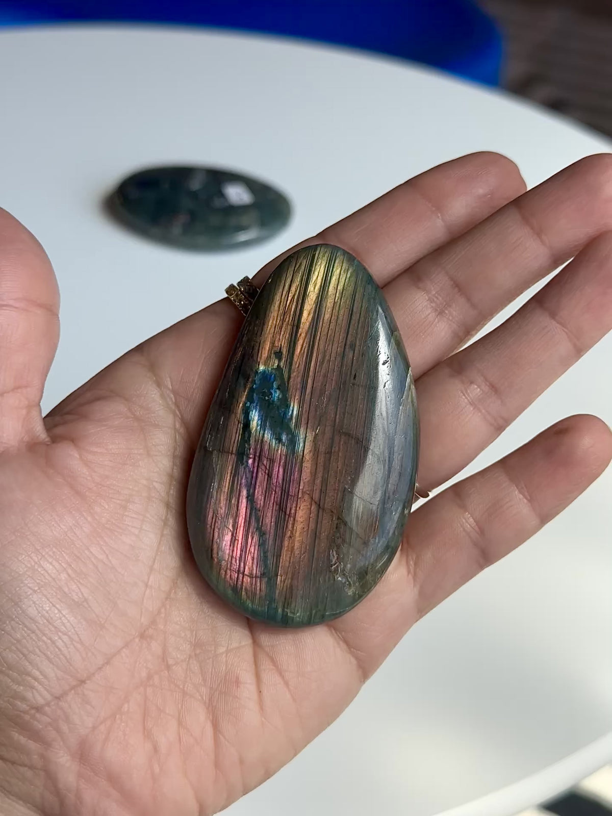 High Flash Labradorite Palm Stone