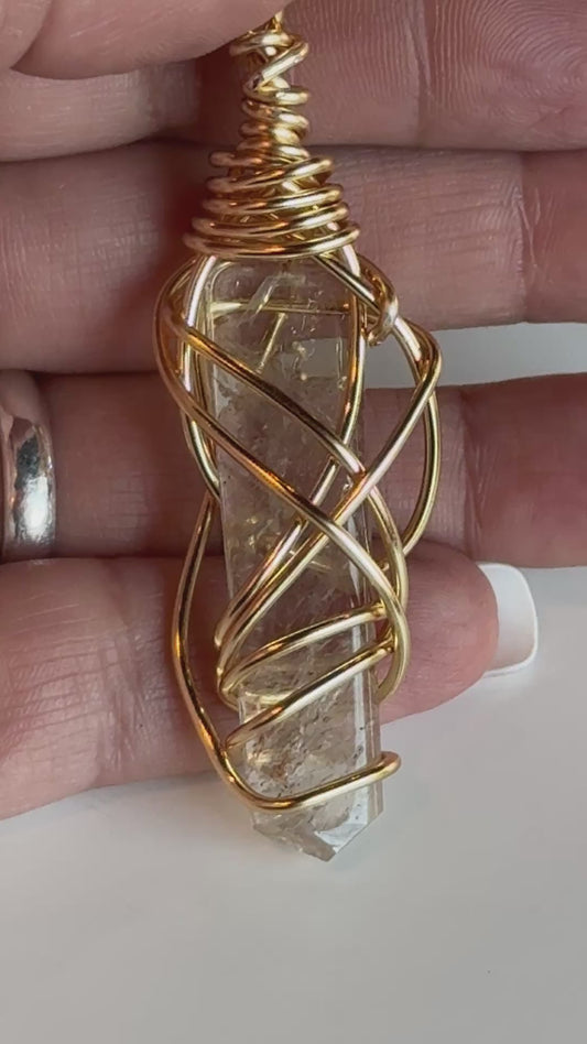 Natiral AAA Citrine Gold Plated Copper Wire Wrapped Necklace